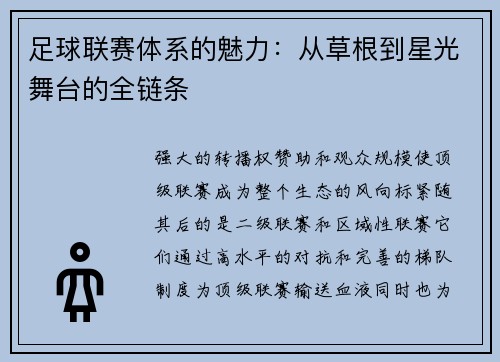 足球联赛体系的魅力：从草根到星光舞台的全链条