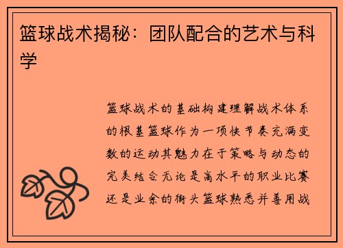 篮球战术揭秘：团队配合的艺术与科学